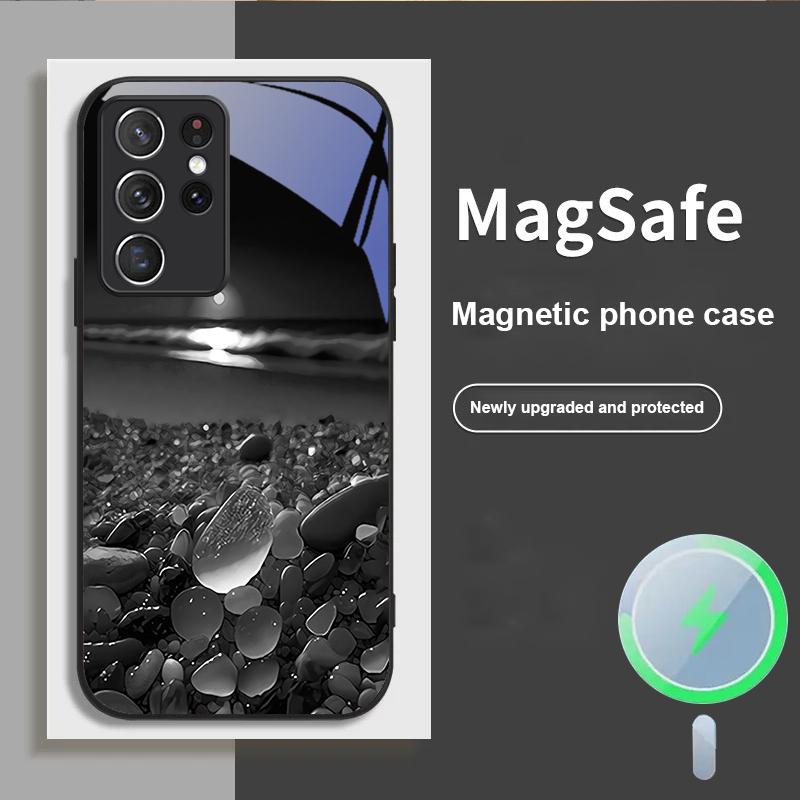 Colorful Stone Seaside For Samsung S 25 S25 Edge S25Ultra S8 9 10 20 S21 Pro S22 Plus S23 FE S24 Ultra Magsafe Glass Phone Case