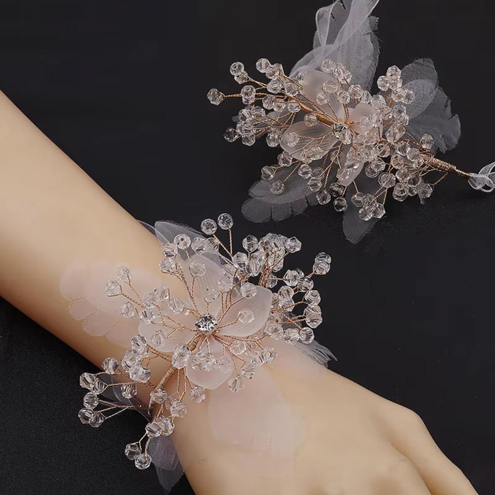 Photo Props Crystal Beads Bracelet Pearl Rhinestone Hand Flower  Wedding Party