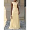 Completo Donna Due Pezzi Slim Fit Top Senza Maniche Gonna Maxi Pieghettata Vita Alta
