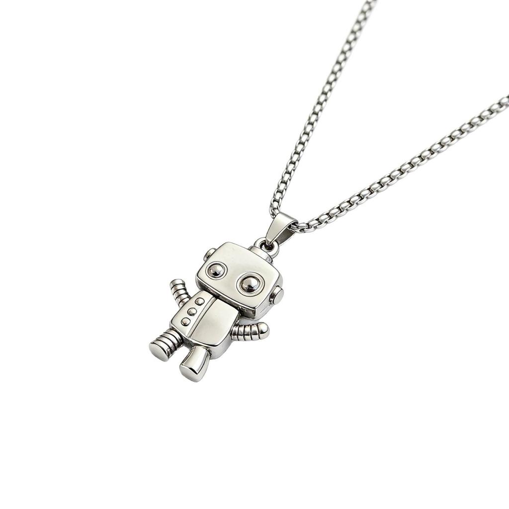 Trendy Hip Hop Robot Pendant Charm Necklace for Men & Women - Stainless Steel Long Sweater Chain