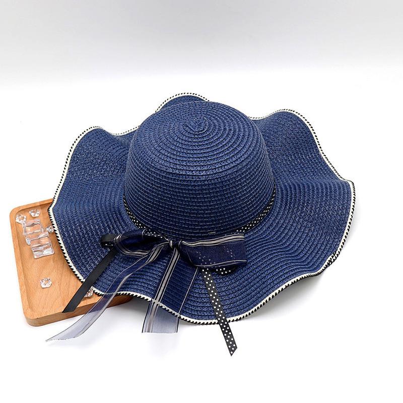 Stylish Polka Dot Straw Sun Hat With Wave Brim And Bow For Women Perfect For Beach And Outdoor Activities