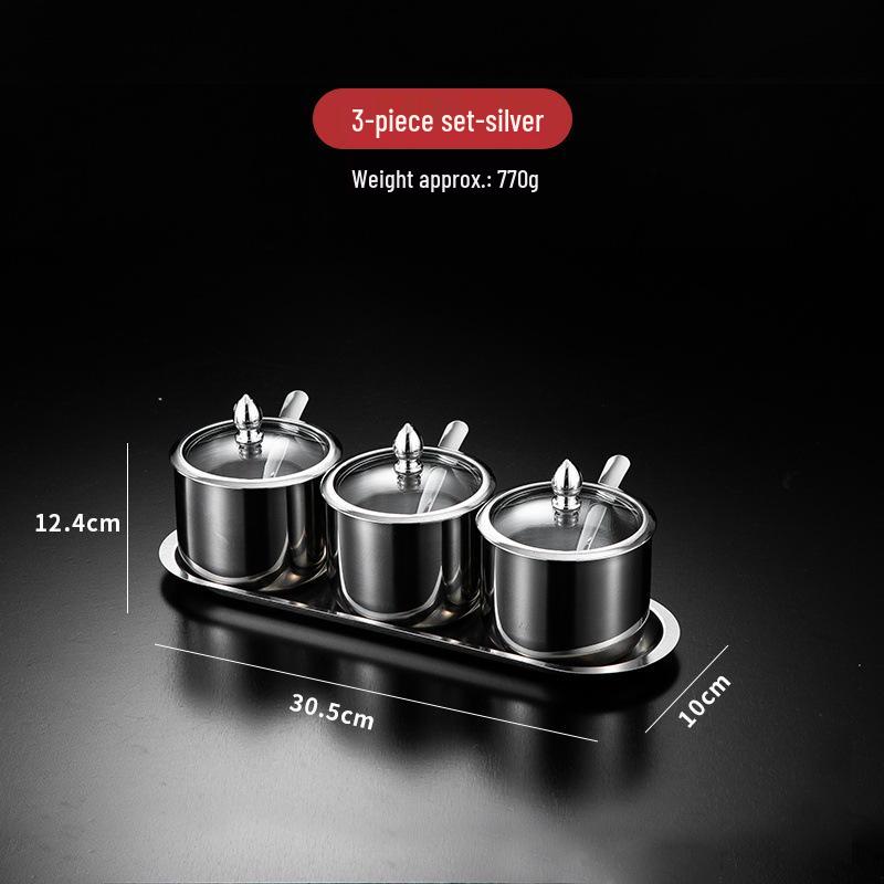 Luxury Korean 304 Stainless Steel Spice Jars: Salt & Oil Jar with Spoon, Gold Accent