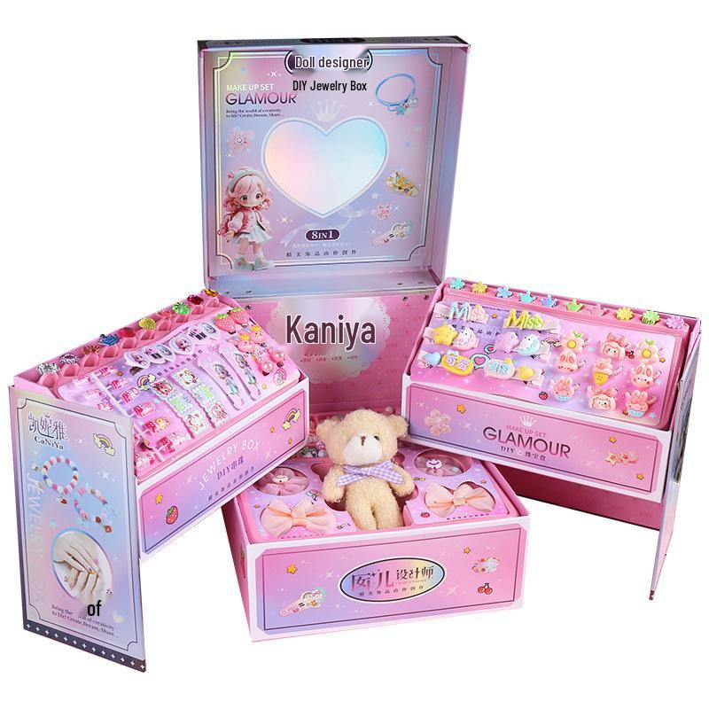 Kids' Hair Accessories & Jewelry DIY Set - Necklace, Hair Clips, Beaded Box Gift for Girls
