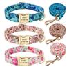 Personalisierte Hundehalsband und Leine Set Nylon Hundehalsbänder Floral Bedruckte Haustier-Gehleine Personalisierbares ID-Schild für mittelgroße und große Hunde