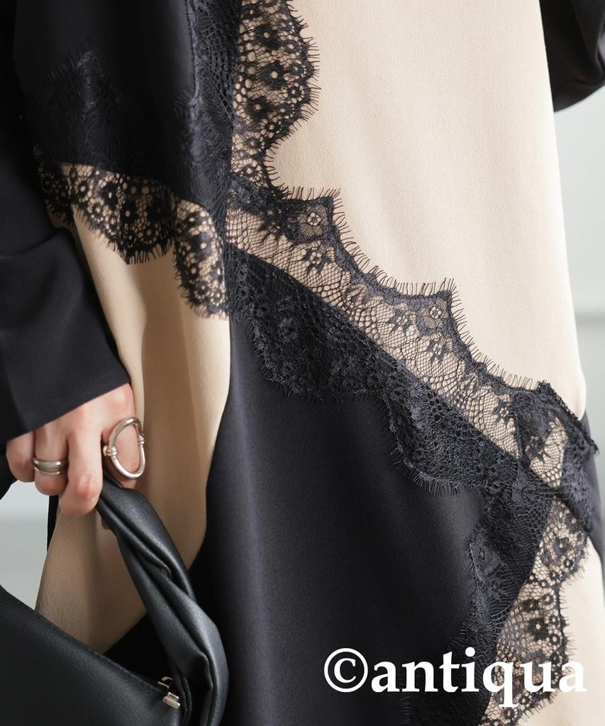 Antiqua Long Regular Size Mixed Women's Lace-Trimmed Dress, Sleeve, PN-00512, (S-L), 85,