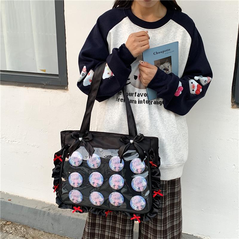 Anime Top Handle Bag Large Capacity Bow Ribb Design for JK Girls Textured Casual Shoulder Bags Simple and Versatile Ita Bag