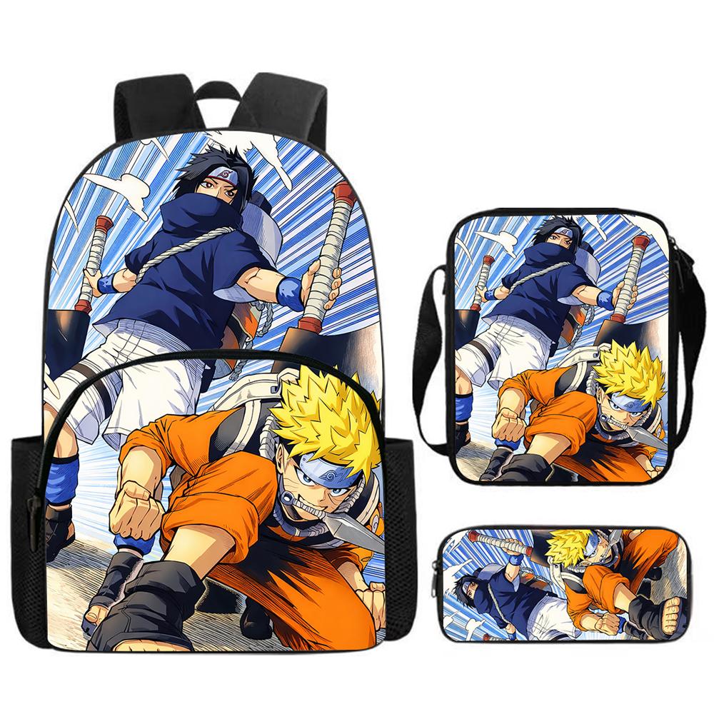 3Pcs Set NARUTO Anime School Backpack With Front Pocket & Crossbody Bag & Pencil Bag,Durable&Lightweight,for Boys&Girls Age 5-10