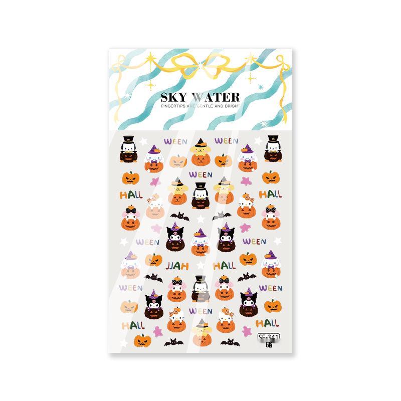Halloween Kuromi & Pumpkin Embossed Nail Art Stickers - Funny Sanrio Designs