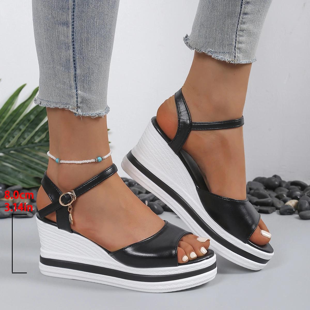 

Fashion 2025 Fashion High Heel Sandals Girls Summer New Platform Open Toe Wedges Heel White Sandals Hot Wedges Light Shoes for Ladies 35