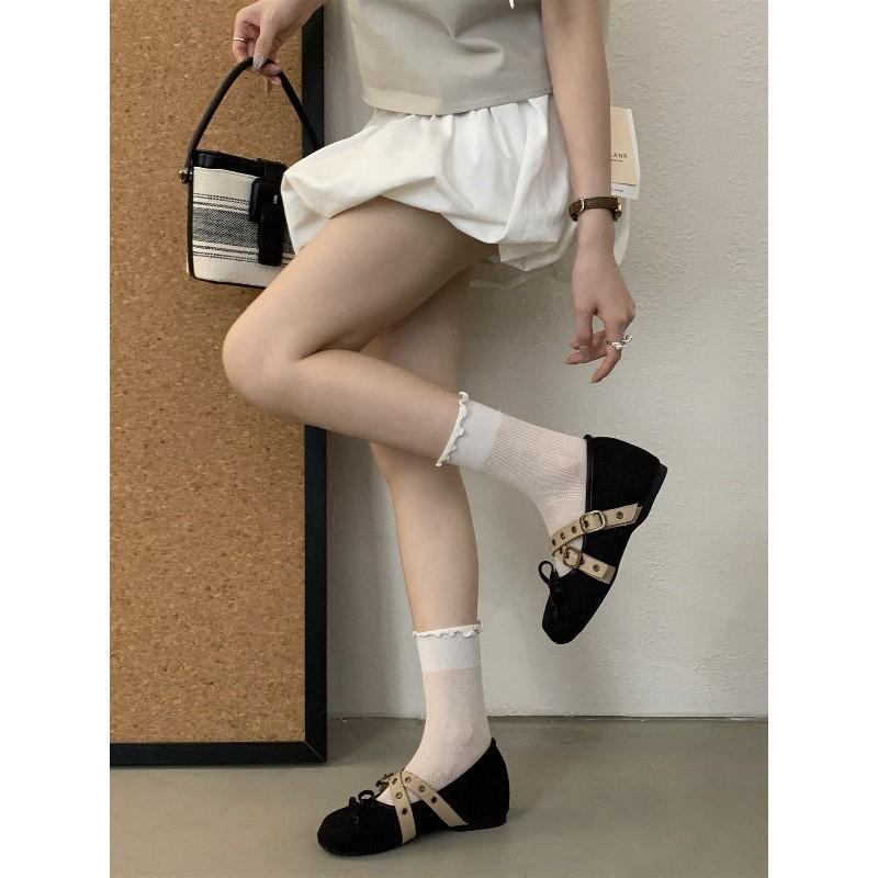 Inner height increase retro suede bow single shoes women's shoes 2025 new summer ballet with skirt evening shoes