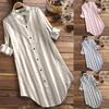 Spring Women's Fashion Striped Long-sleeved Women's Shirt Casual Plus Size Cotton and Linen Women's Shirt