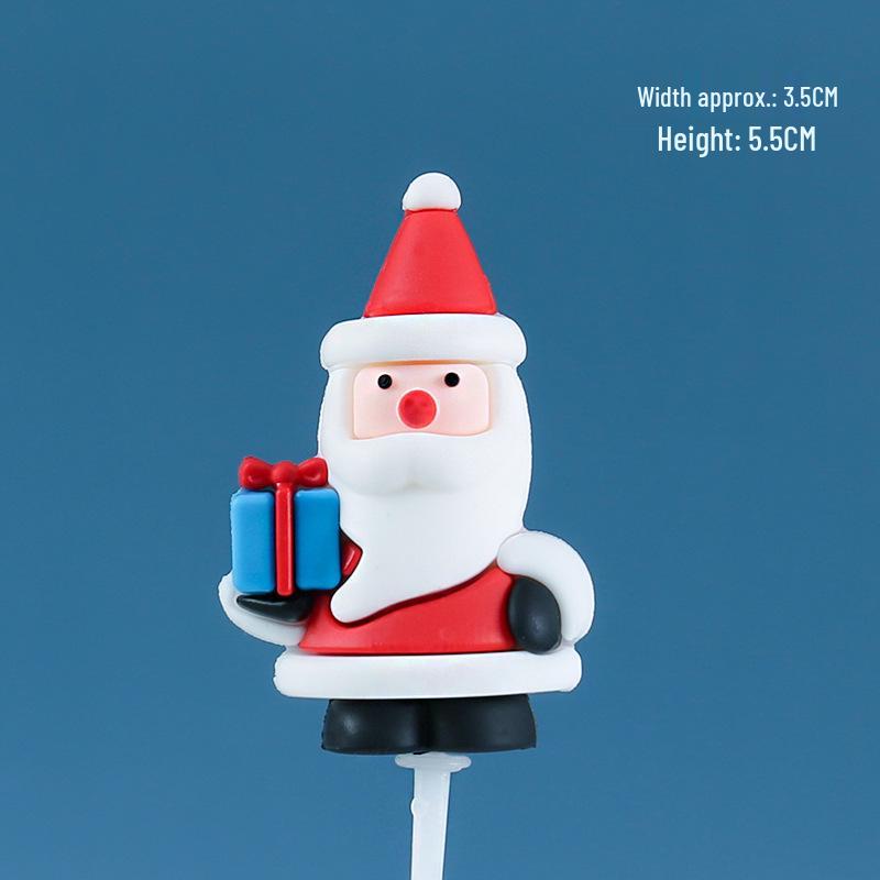 Christmas Decor Set: Card Inserts, Cake Toppers, Cup Garland, Wreath Ornaments, Strawberry Tower, Cartoon Star & Tree Decorations.