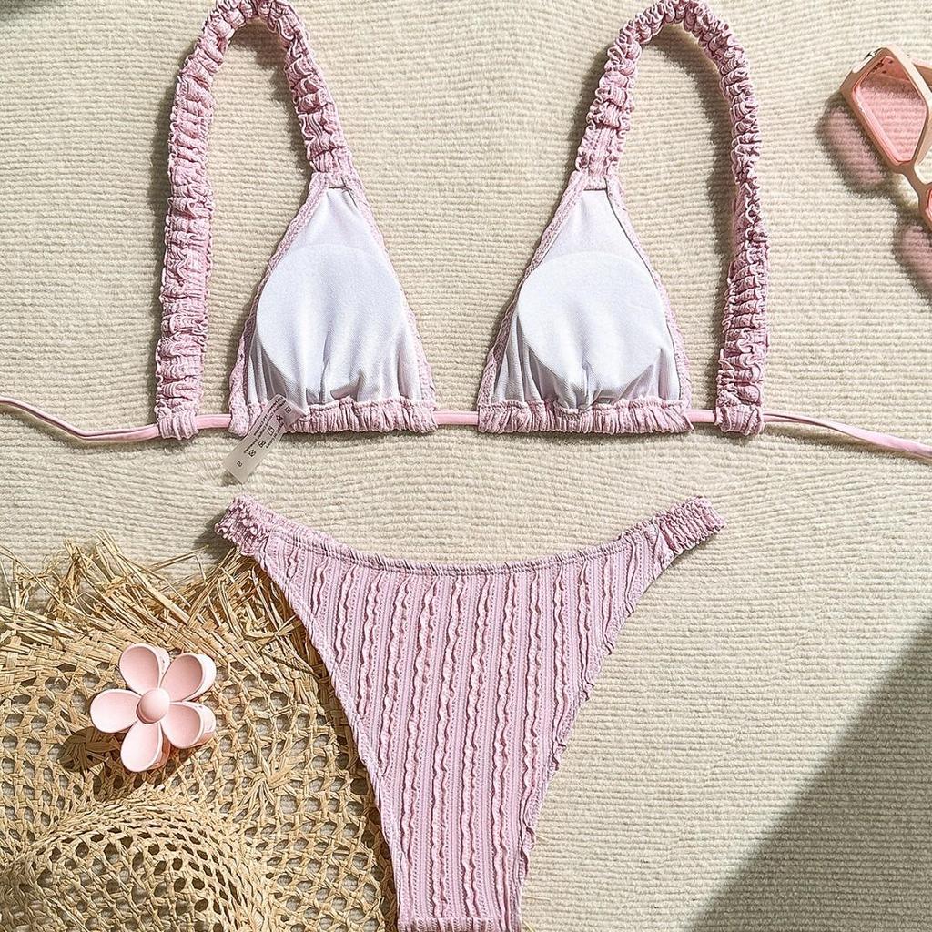 Bikini Sexy Monocrom European & American 2024 Costum de Baie pentru Femei - Stil Ins Haine de Plajă