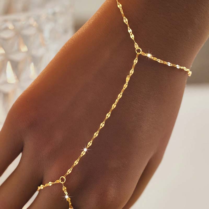 Fashion Gold Color Hand Chain Ring Bracelet for Women Minimalist Metal Link Chain Connecting Hand Harness Bracelets Hand Jewelry