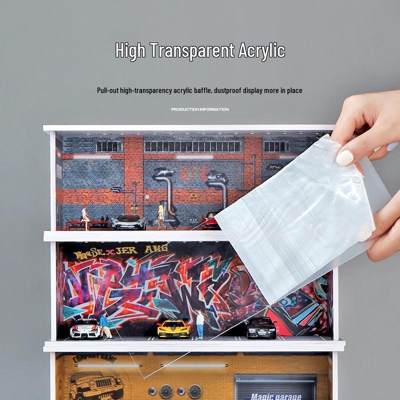 1:64 Scale Miniature Parking Garage Model with Lights and PVC Assembly