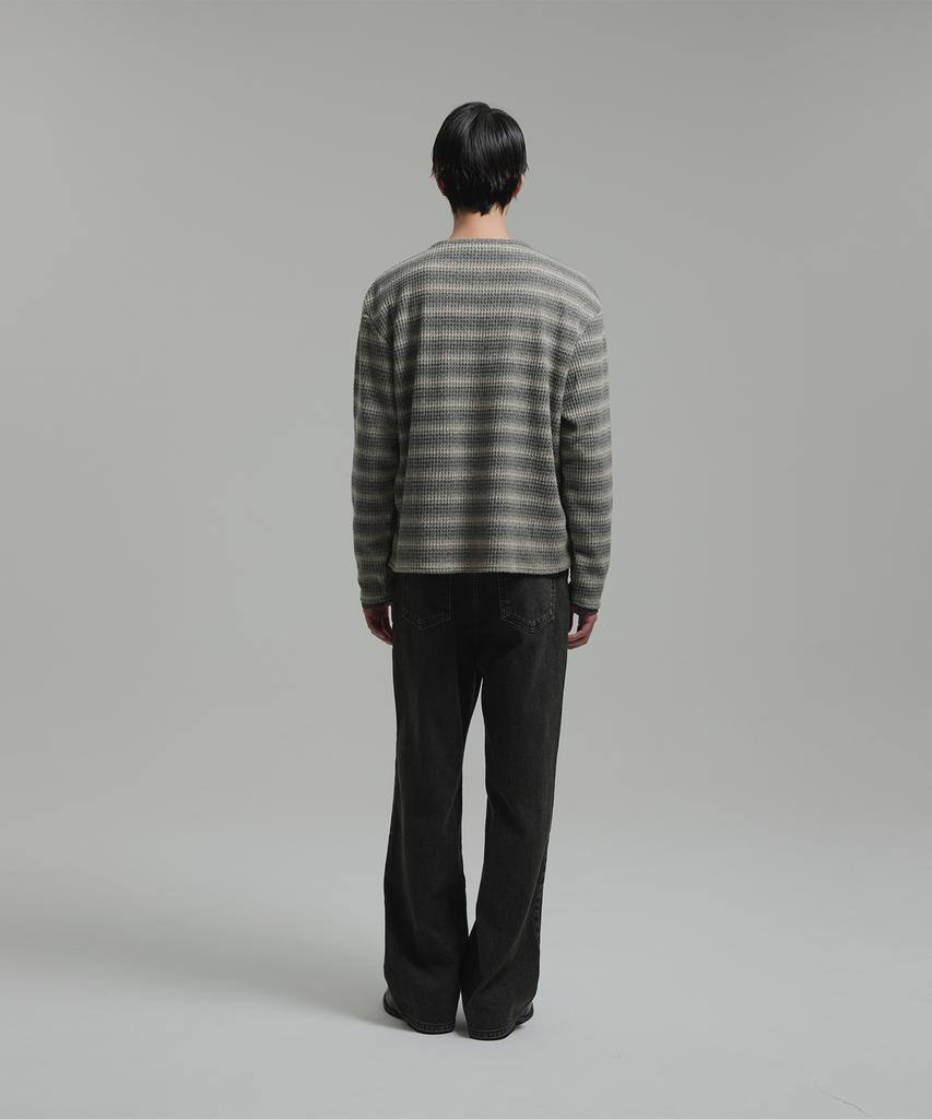 NONBLANK Waffle Henley Neck Ls T-Shirt_Grey Stripe
