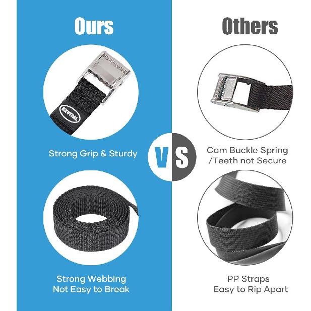 EXVITAL Lashing Straps With Cam Buckles Tie Down Straps 48" X 0.75" Adjustable Cinch Straps For Motorcycle Cargo Kayak Luggage Black 4 Pack
