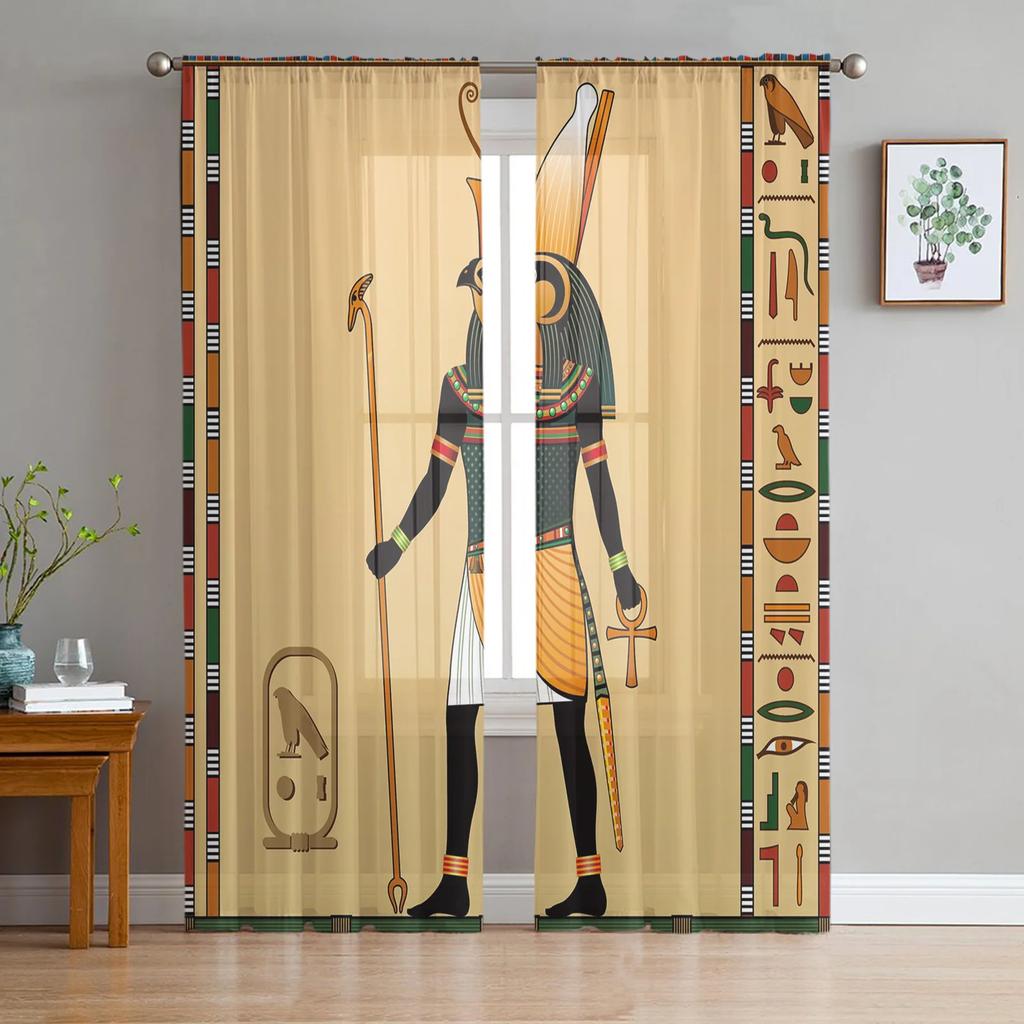 Ancient Egyptian Architecture Tulle Curtains Living Room Kitchen Bedroom Decor Voile Curtain Chiffon Window Drapes Light Filtering For Area Polyester