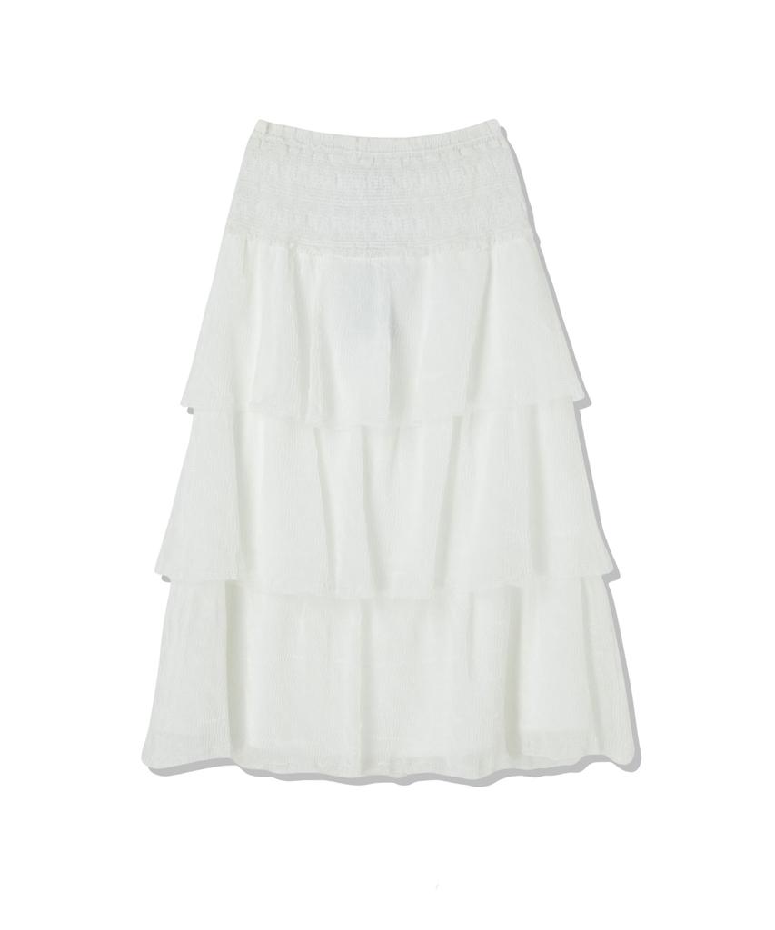 Penfield Crinkle Embroidered Smocking Tiered Skirt White_Fs2Ws31F