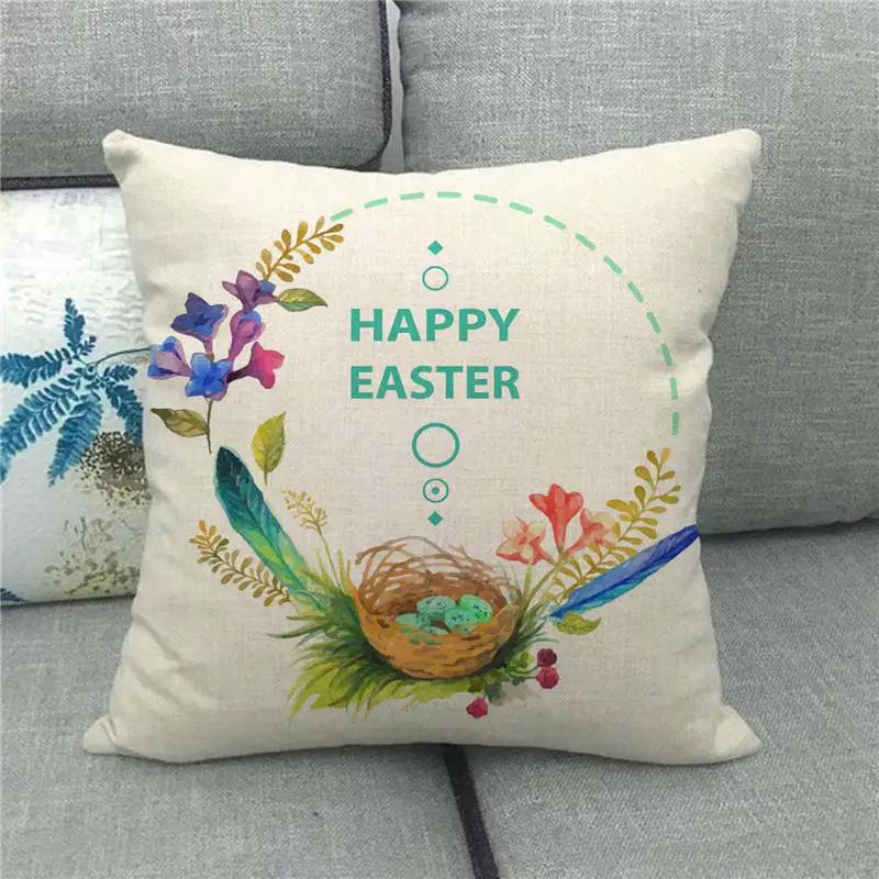 Easter Decor Pillow Covers 45x45cm Cartoon Bunny Eggs Printed Cushion Cover Spring Holiday Party Decorative Pillowcase for Couch