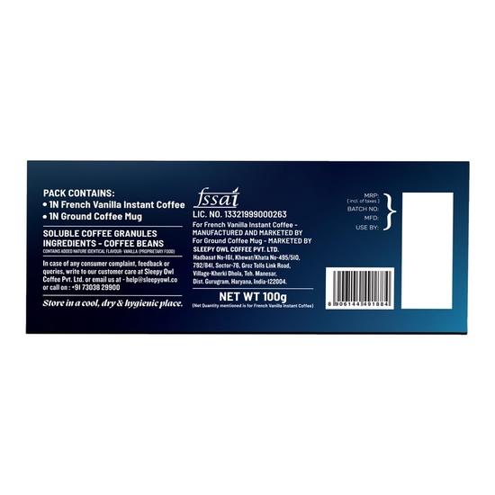 Sleepy Owl French Vanilla Coffee Gift Set | 100% Arabica Instant Coffee (100g) with Sustainable Coffee Mug | Includes Coffee with Mug