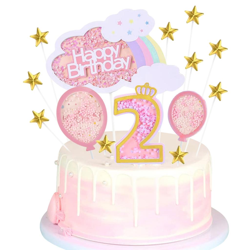 Conjunto de Decoração de Bolo de Aniversário de 3 anos Balão de Ar Quente Topo de Bolo de Terceiro Aniversário com Estrelas Arco-Íris Topo de Bolo de Três Anos