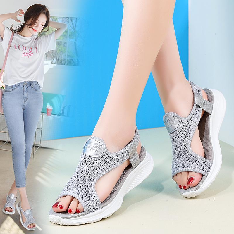 Women's Sandals Beach Shoes Summer Lace Mesh Sport Shoes for Girl Open Toe Casual Walking Black Sandals Large Size