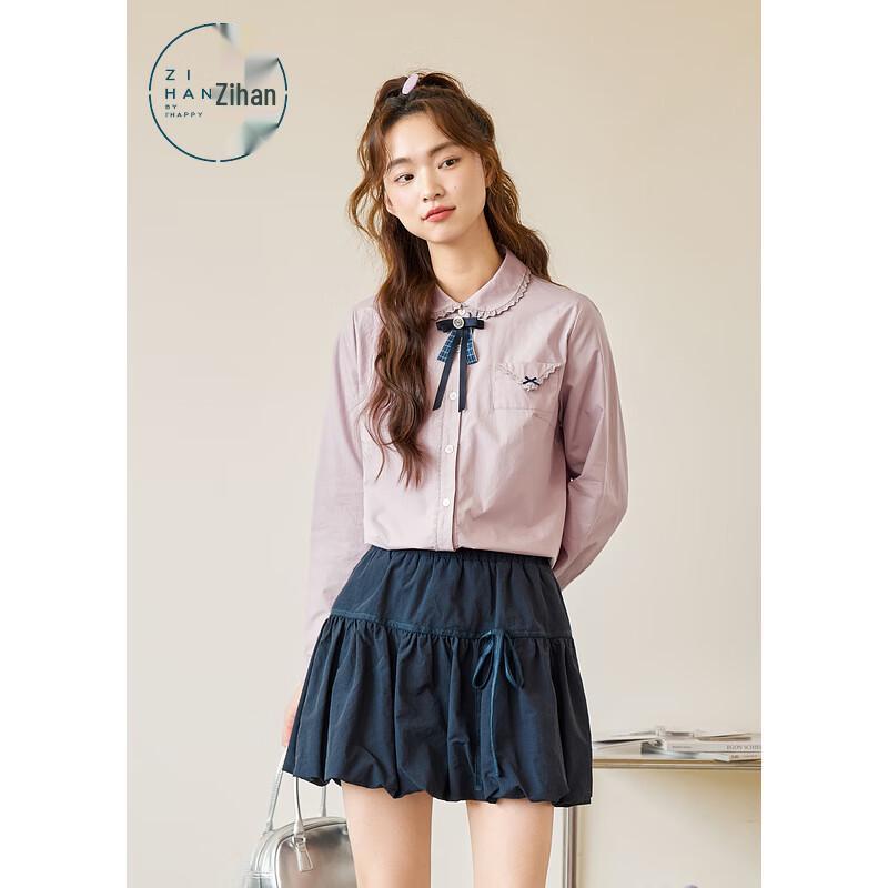 ZIHAN Women s Peter Pan Collar Long-Sleeve Shirt S