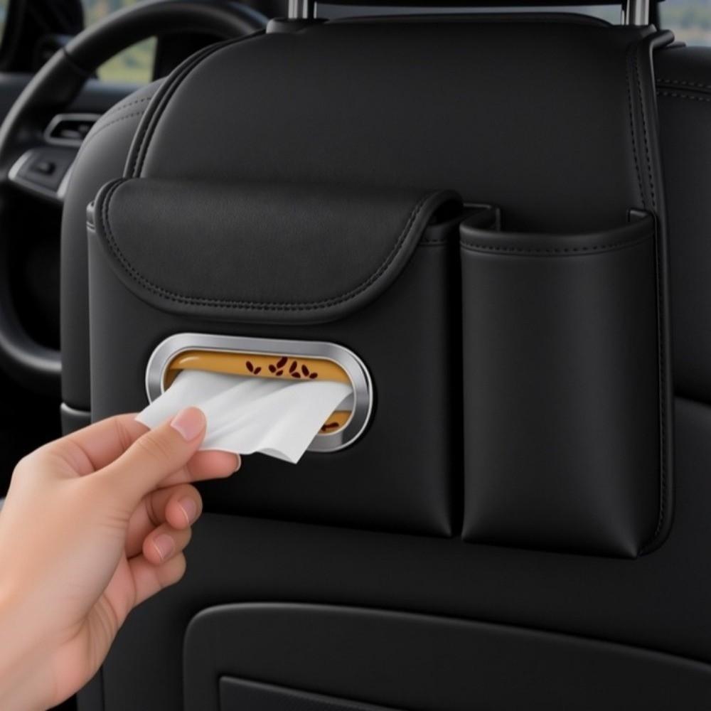 With Cup Holder Rear Seat Storage Bag PU Leather Car Tissue Box Rear Storag