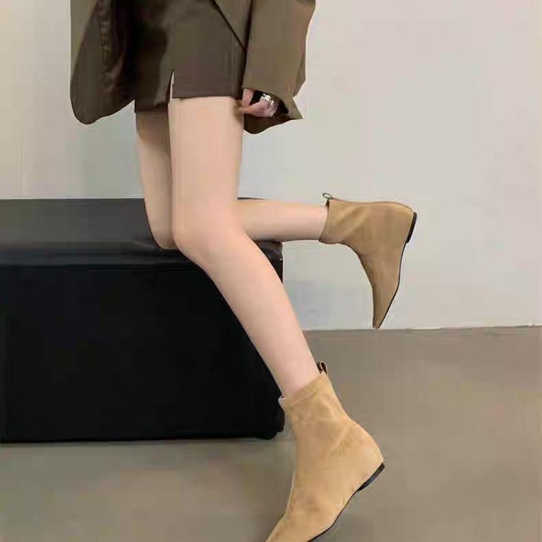 Flat bottom European design suede short boots socks boots flat heel temperament matte pointed simple thin boots