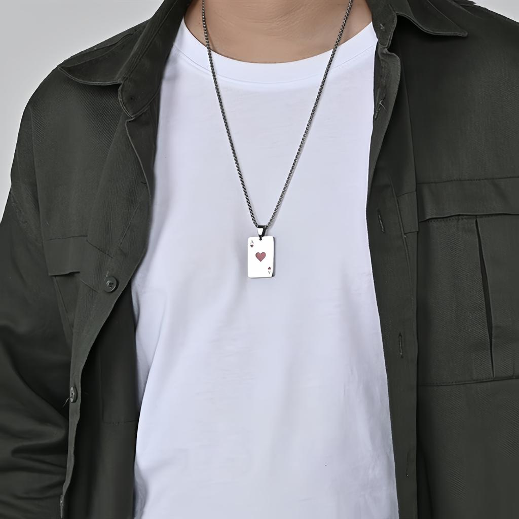 Stainless Steel Vintage Ace of Spades&Hearts Necklace For Men Women Punk Gothic Hiphop Jewelry Trendy Chain Accessories Gift