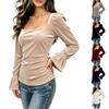 Women's Elegant Casual Velvet Blouse with Square Neck and Bell Sleeves