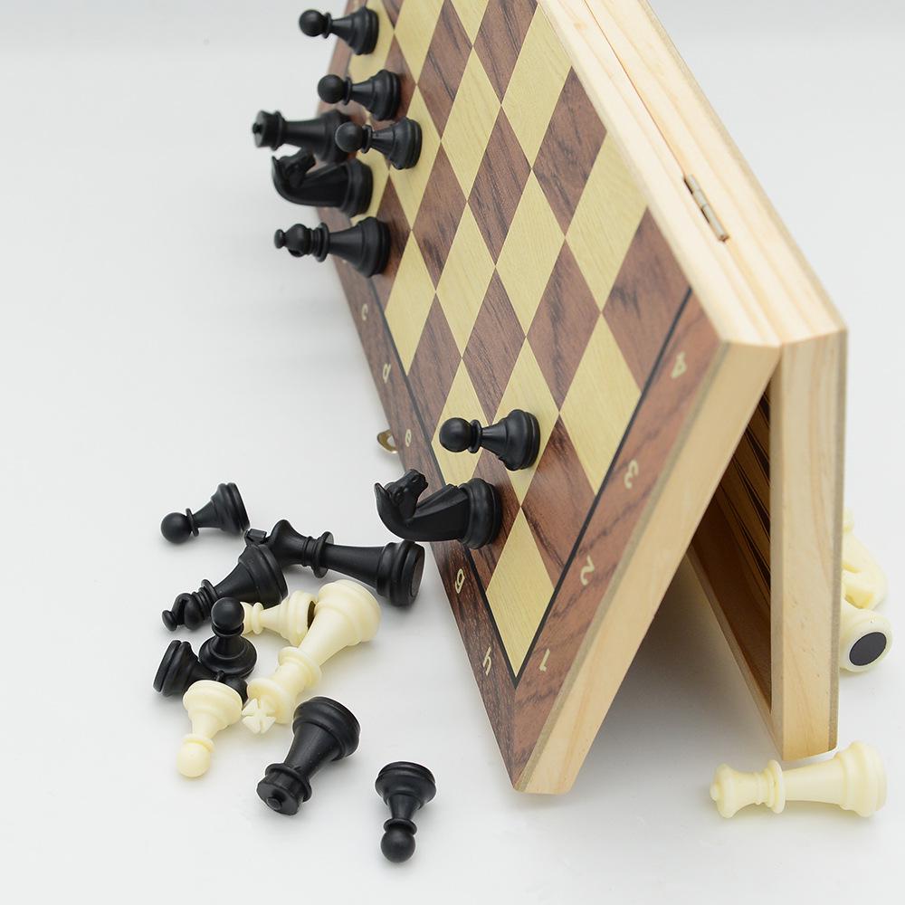 3-in-1 Foldable Wooden Chess, Checkers & Magnetic Game Set