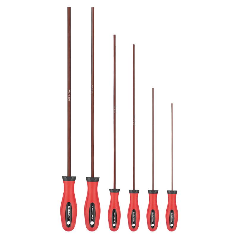 Extended Hex Screwdriver Set: Extra Long, Hardened, Flat Head 2.5-6mm, 6-Point