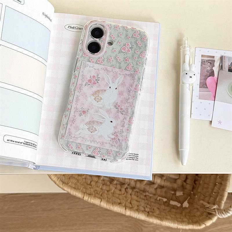 Pastoral Pink Rose Rabbit iPhone 17/16ProMax/15Pro Case for Women