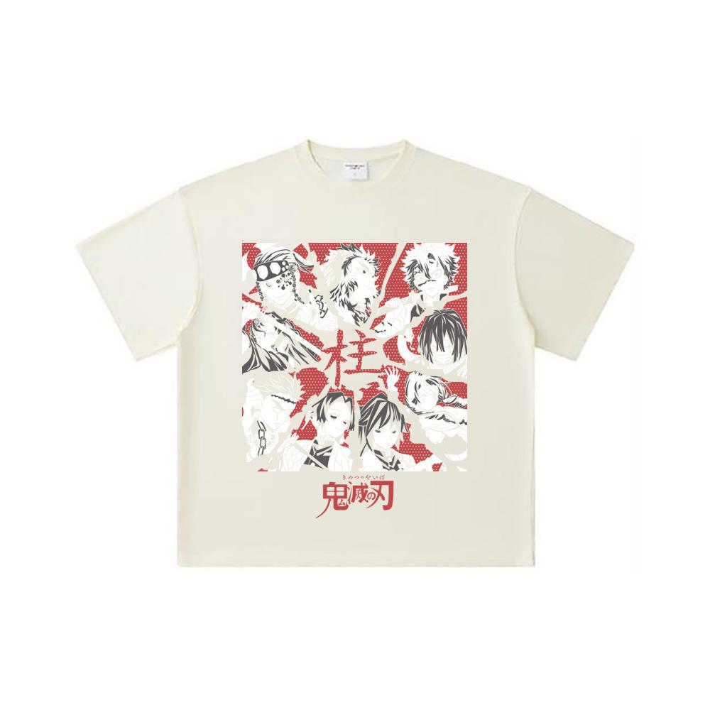 

260 GSM Double Yarn 32 Count 100% Cotton Demon Slayer V81 Hashiras Print Unisex Heavy Cotton T Shirt S абрикосовый
