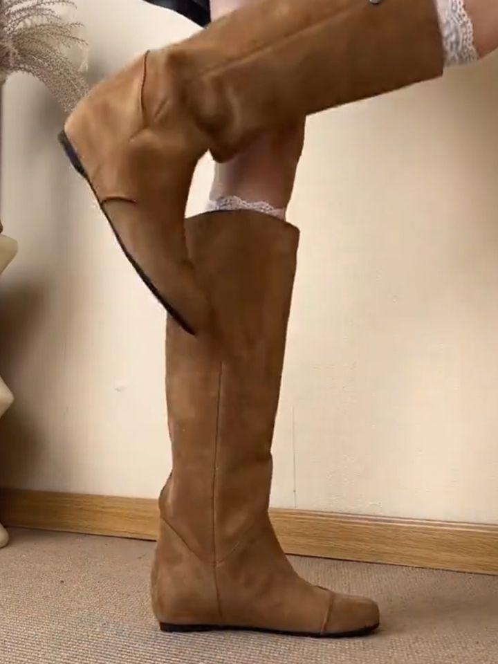 2025 autumn and winter new foreign style suede boots women's wasteland style fashion versatile flat bottom not tired feet suede knight boots