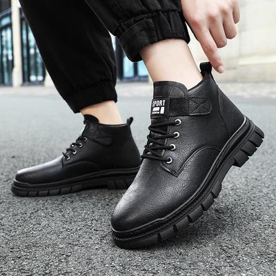 Męskie Skórzane Buty Outdoor Wodoodporne Antypoślizgowe Platformowe Buty Robocze Męskie Wysokie Do Kostki Botki Trend Buty do Wspinaczki Plus
