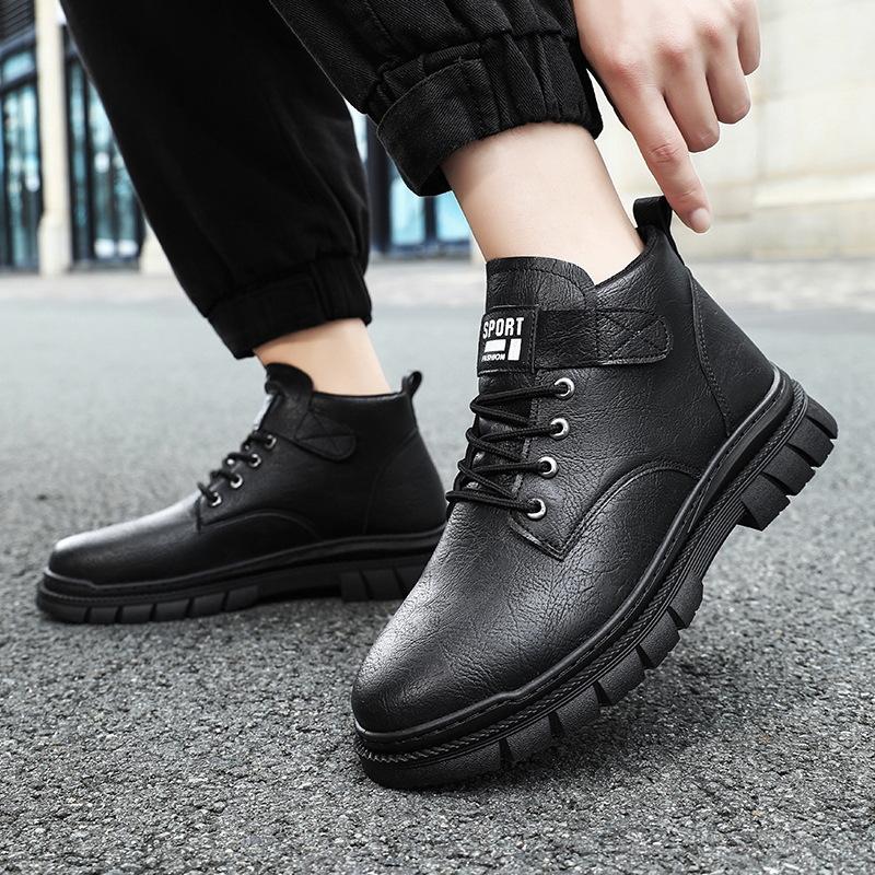 Fashion Men Leather Boots Outdoor Waterproof Anti-slip Platform Work Shoes Men High Top Ankle Boot Boot Trend Climbing Shoe Plus