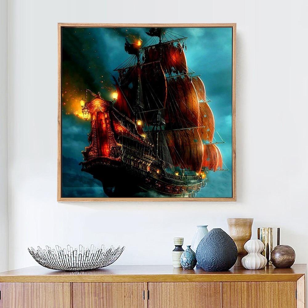 5D DIY Diamond Painting Scenic Sailboat Full Round Rhinestones Picture Diamond Embroidery Diamond