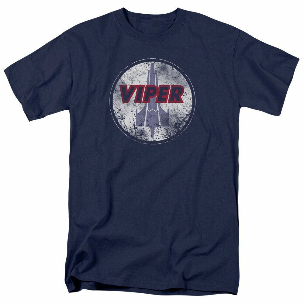 26 Battlestar Galactica War Torn Viper Logo T Shirt Licensed Sci-Fi TV Navy Blue Unisex T-Shirt M