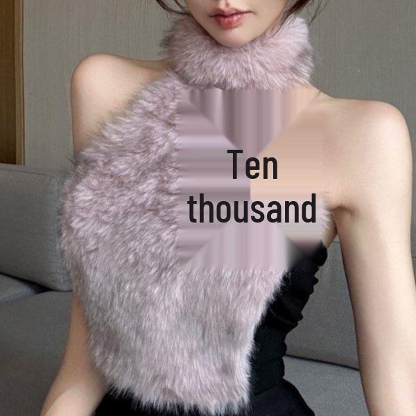 

Maillard Sweet & Spicy Fur Patchwork Halter Crop Top: Women s Autumn/Winter Fashionable Slim Sleeveless Vest L розовый