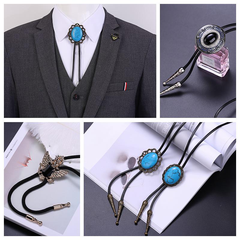 Herren Europäischer & Amerikanischer Stil Bolo Krawatte, Edelstein Fliege, Kristall Blume Vintage Halskette
