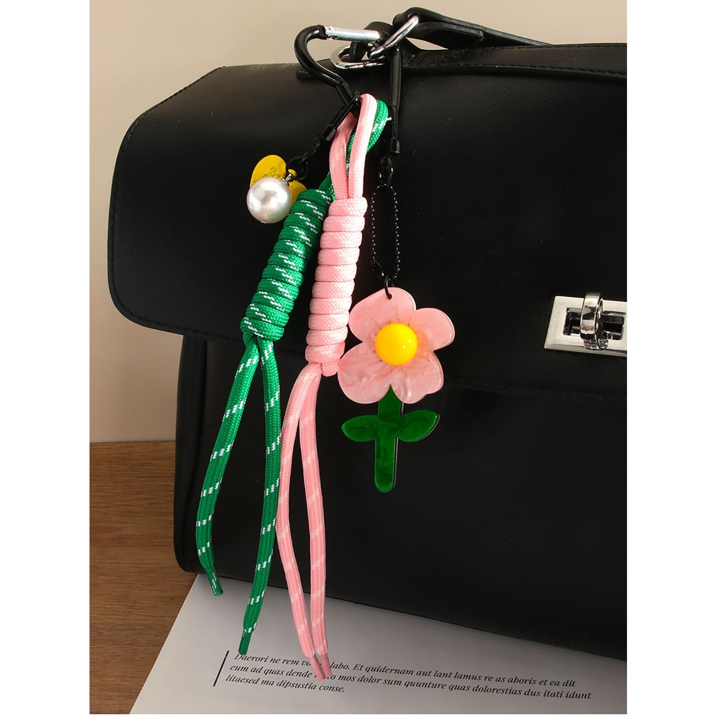 Серия Miu милый цветной акриловый цветок брелок-подвеска плетеный шнурок жемчуг-сердце подвеска для сумки розовый