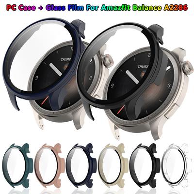 Glasfolie + Hülle für Amazfit Balance PC Rundum-Bumper Schutzhülle Hüllen + Displayschutzfolie für Amazfit Balance A2286
