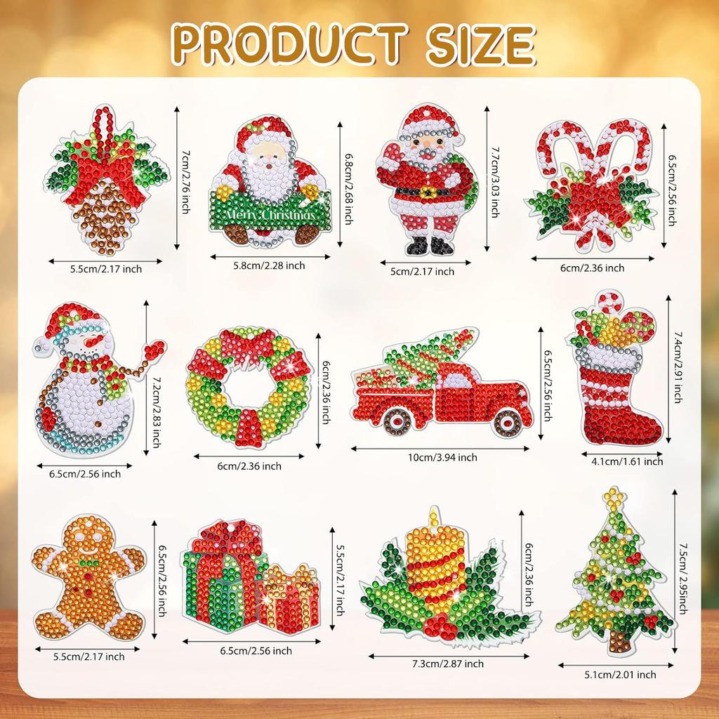 12pcs/Set DIY Diamond Painting Christmas Keychains Double Sided Crystal Rhinestones Key Chains Diamond Art Christmas Ornaments