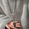 Gothic Y2K Cross Pendant Necklace: High-End Retro Bat & Bead Chain