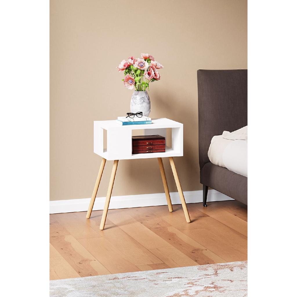 Wooden Leg Nightstand With Decorative Shelves - Atlantic Pine