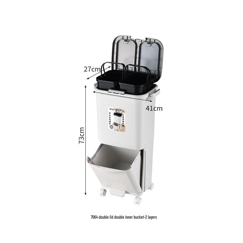 2026 Large-Capacity Kitchen Trash Can with Lid, Double Layer for Dry & Wet Waste Separation