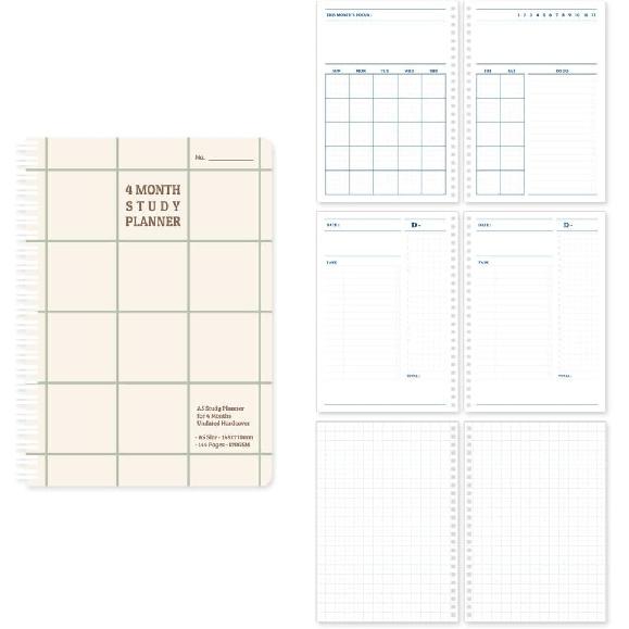 Monolike  Happy and Lucky 4 Month A5 Ruled Academic Planner, Study Plan Checkers - Green Line